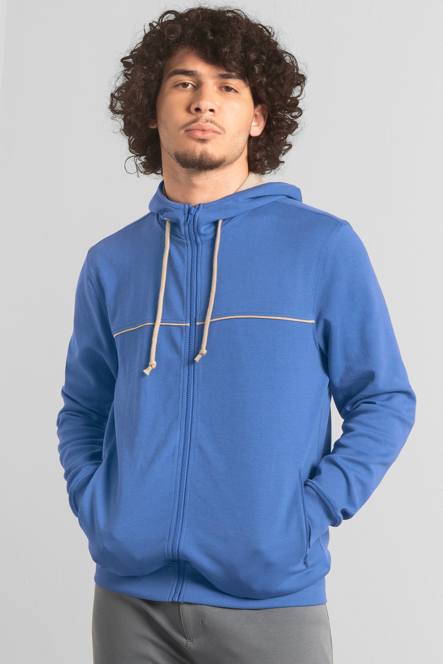Enorsia Men's Blue Heavy Jersey Zip Through Hoodie - Uk S