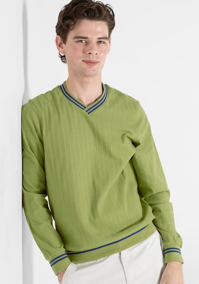 Contrast Ribbing V-Neck Sweatshirt