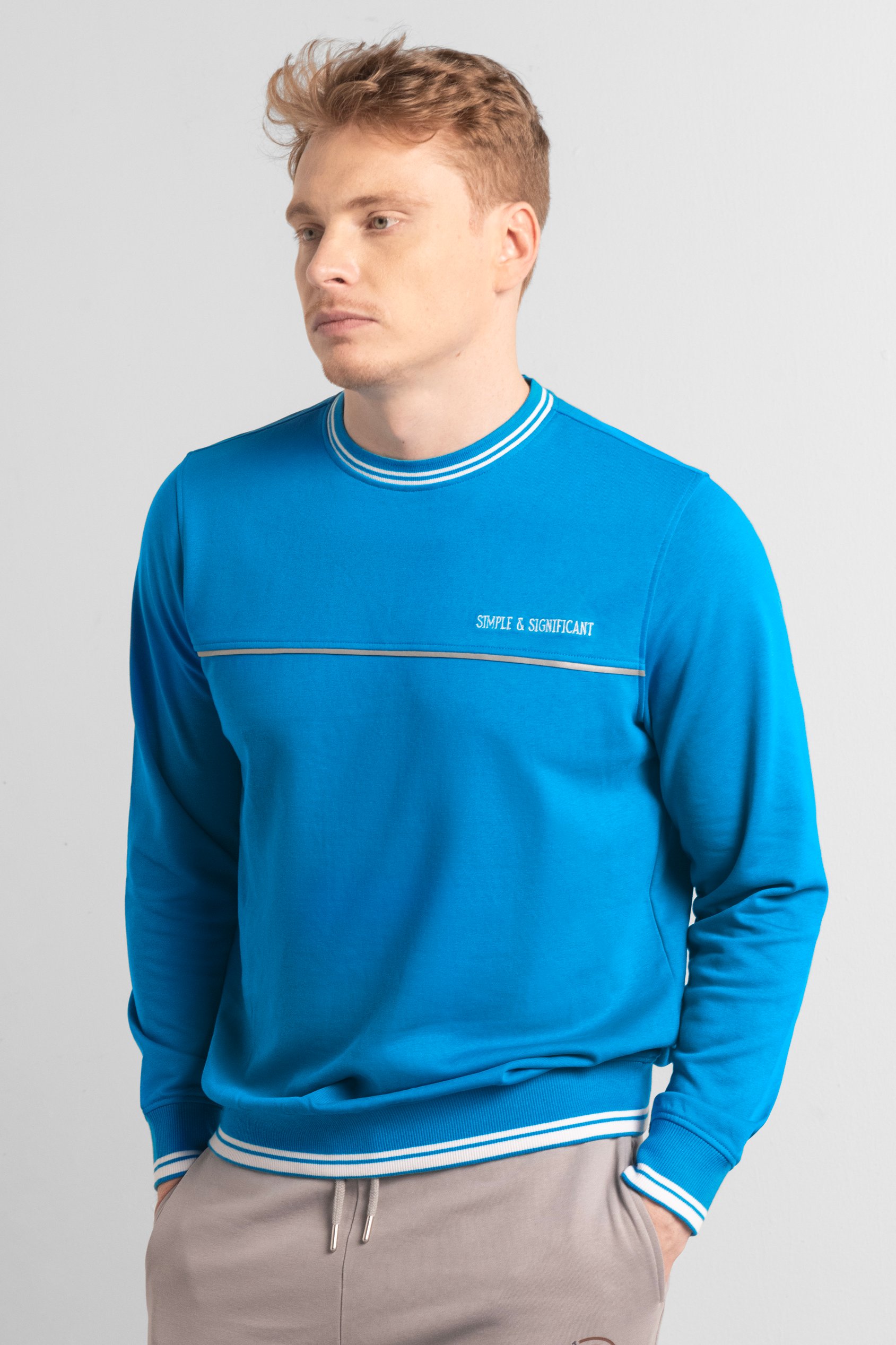 Enorsia Men's Blue Regular Fit Loop Back Sweatshirt - Uk Xl