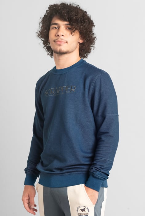 Blue Heavy Pique Terry Crew Neck Sweatshirt