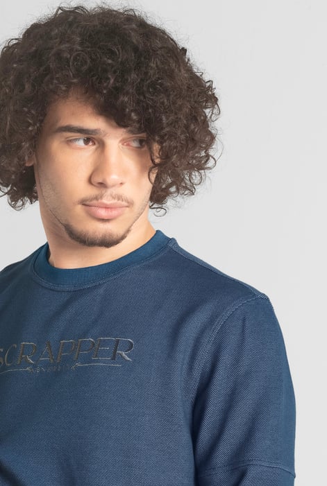 Blue Heavy Pique Terry Crew Neck Sweatshirt