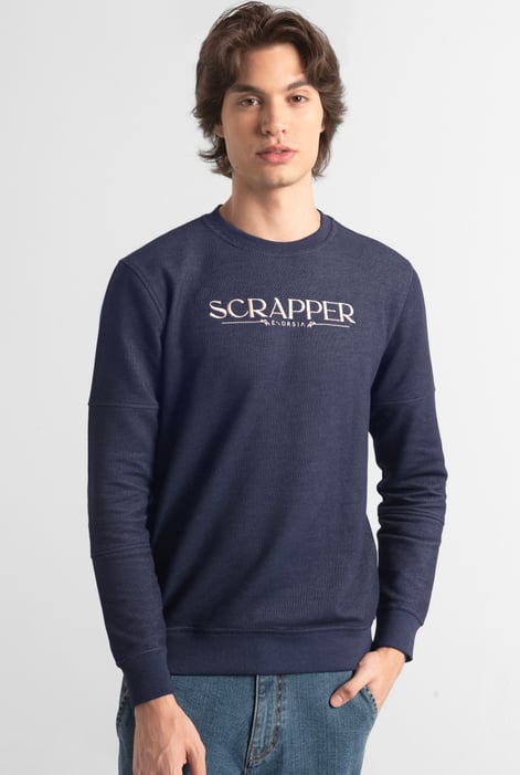 Blue Heavy Pique Terry Crew Neck Sweatshirt