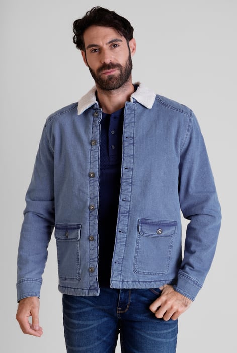 Men's Mid Blue Borg Lined Denim Tucker Jacket