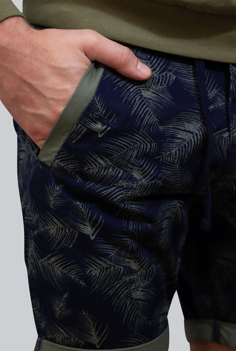 Mens Navy  Printed Cotton Shorts