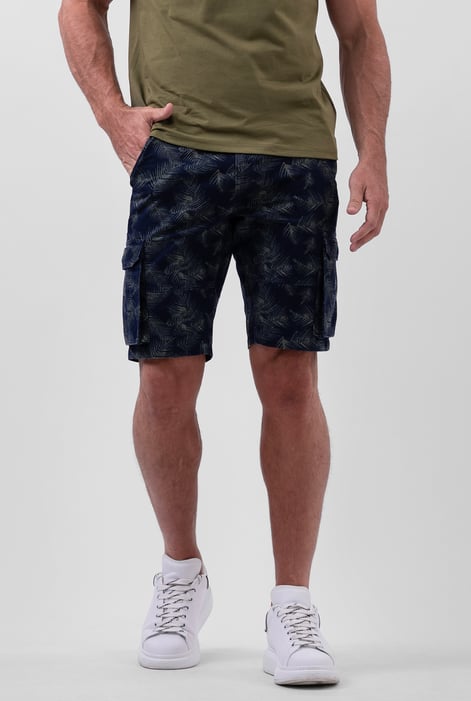 Mens Navy Pure Cotton Palm Print Cargo Shorts