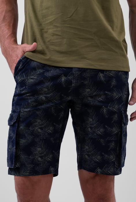 Mens Navy Pure Cotton Palm Print Cargo Shorts