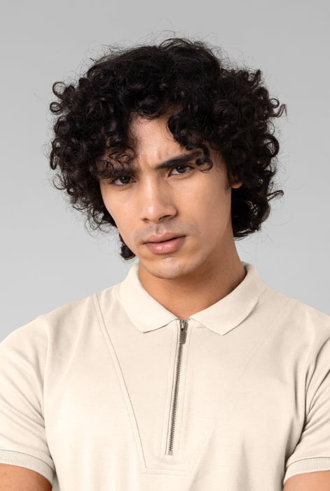 Cream Ribbed Zip Neck Short Sleeve Polo