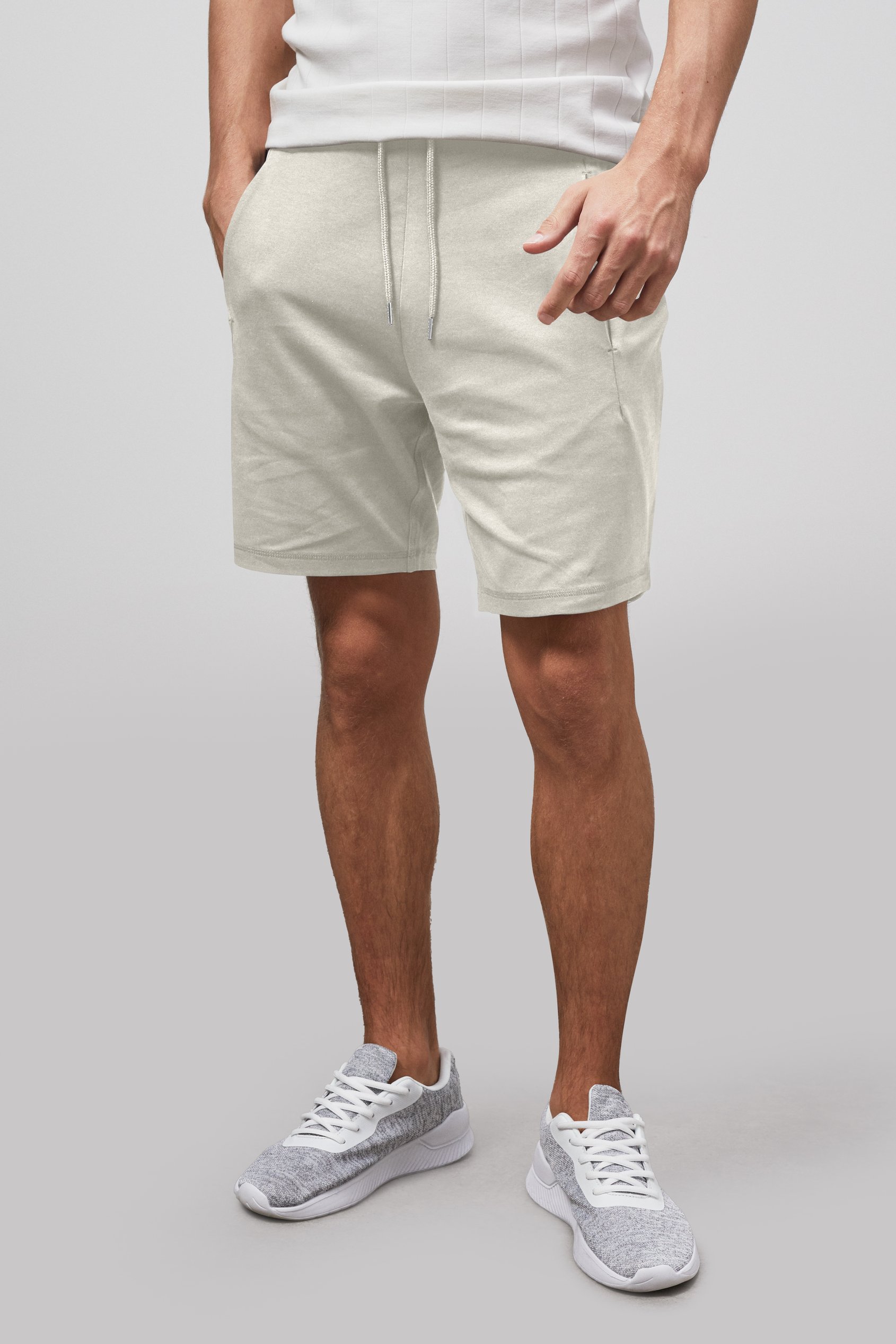 Enorsia Men's White Essential Drawstring Jersey Shorts - Uk M