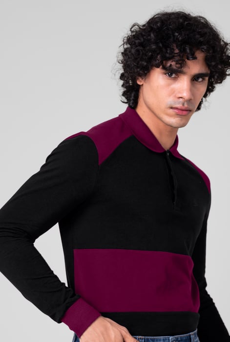 Mens Black Cut & Sew Pique Polo