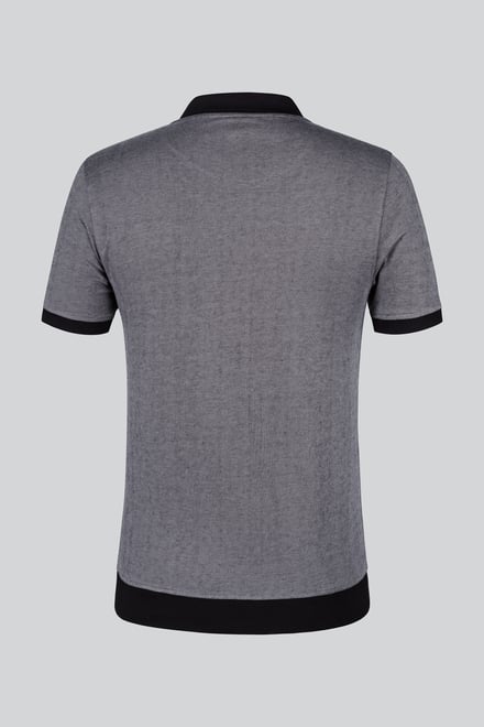 Contrast V-Neck Collar Cotton Polo Shirt
