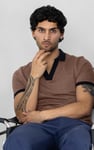 Contrast V-Neck Collar Cotton Polo Shirt