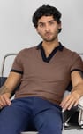 Contrast V-Neck Collar Cotton Polo Shirt