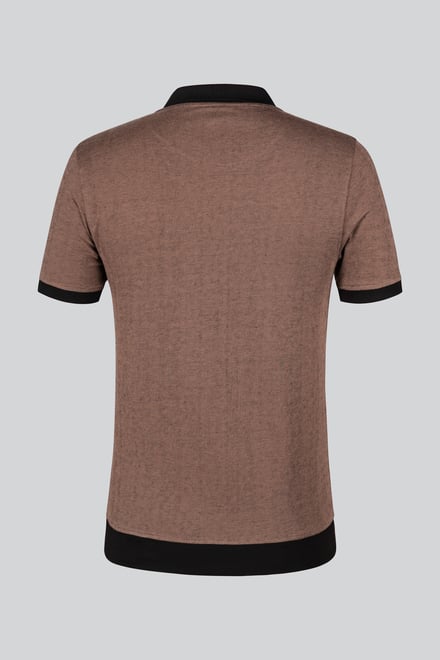 Contrast V-Neck Collar Cotton Polo Shirt