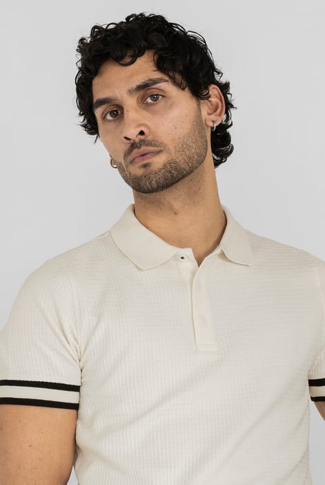 Men's White Premium Polo Shirt With Stripe Rib