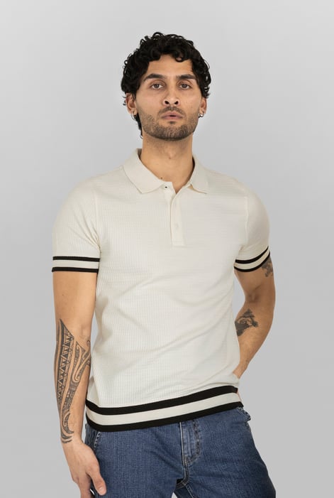 Men's White Premium Polo Shirt With Stripe Rib