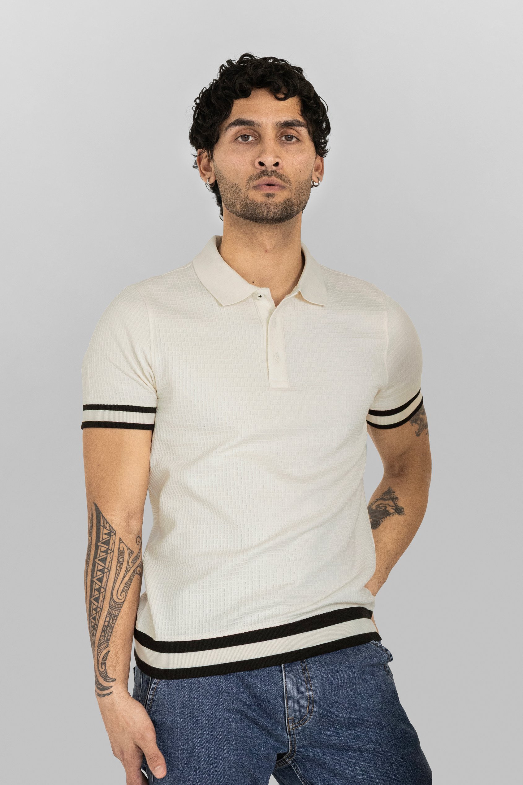 Enorsia Men's White Premium Polo Shirt With Stripe Rib - Uk Xxl