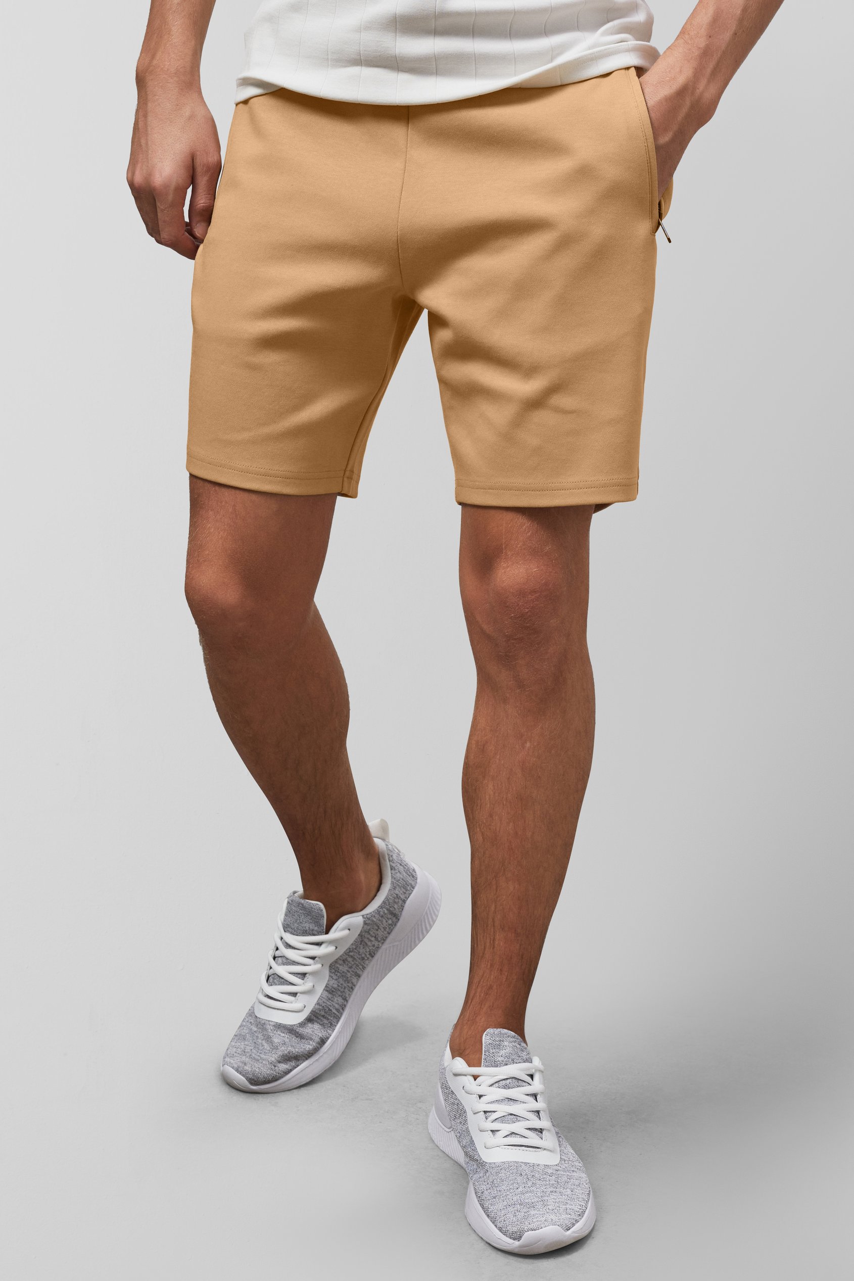 Enorsia Men's Khaki Jersey Shorts With Zip Pocket - Uk Xxl