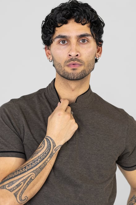 Band Collar Interlock Polo Shirt