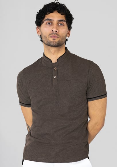 Band Collar Interlock Polo Shirt
