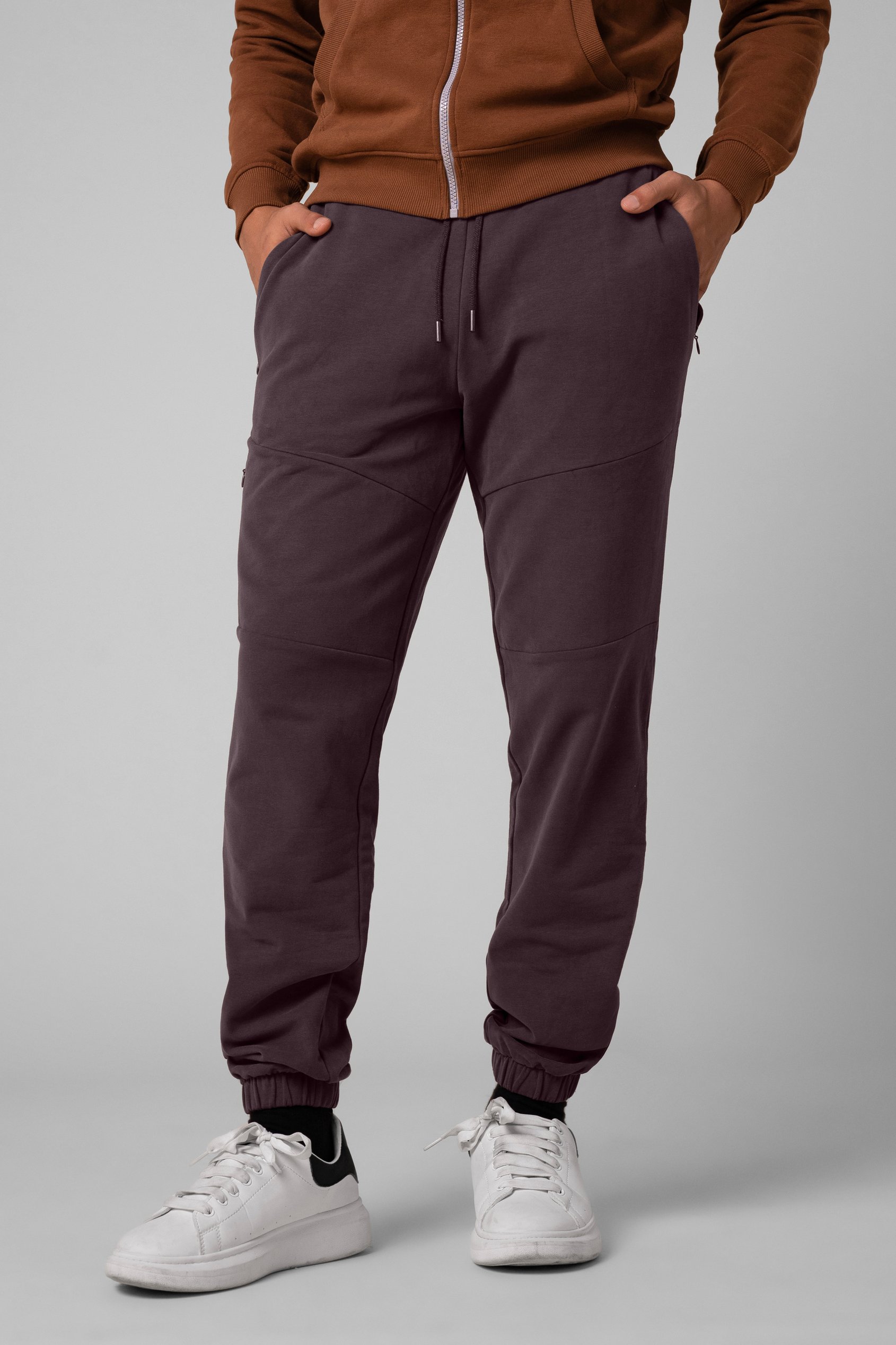 Enorsia Men's Brown Cut & Sew Zip Jogger - Uk S