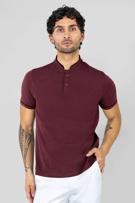 Band Collar Interlock Polo Shirt