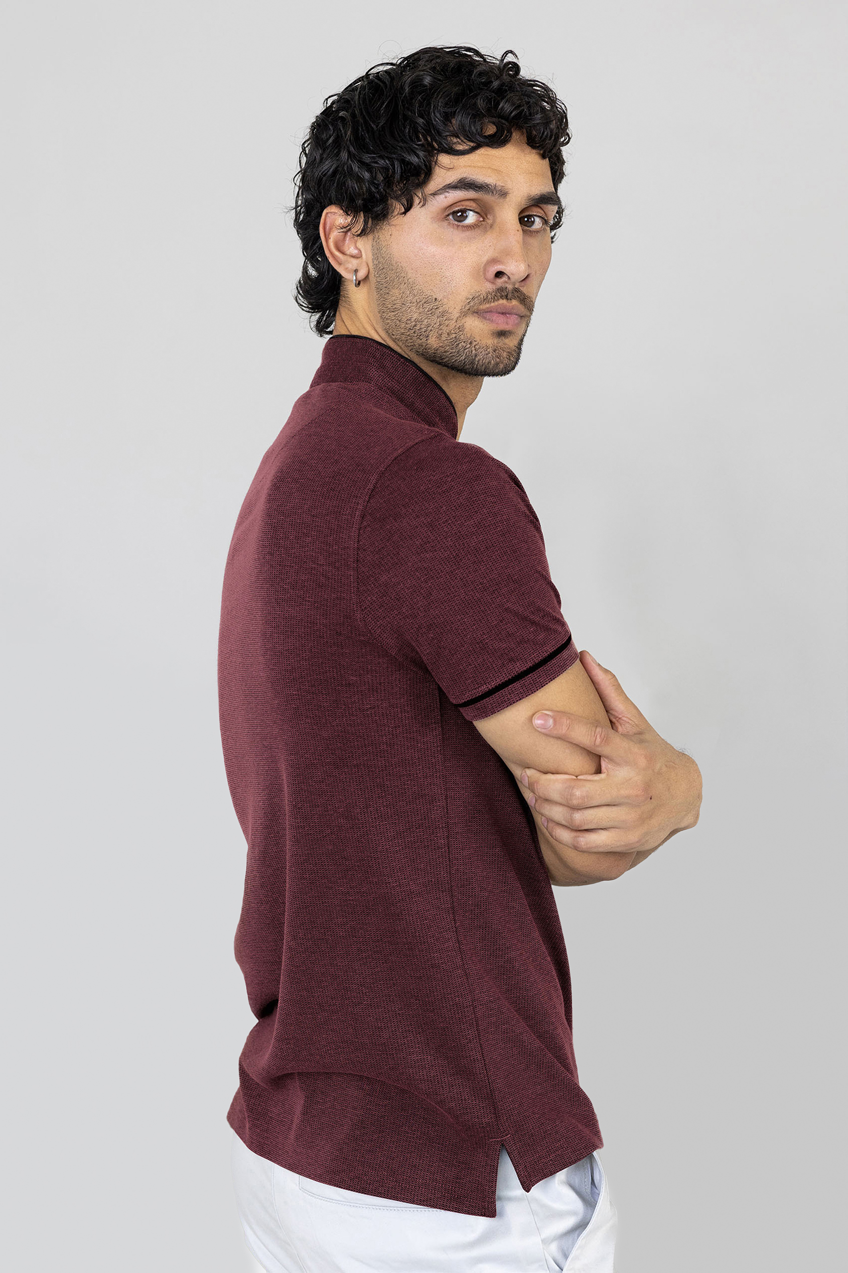 Band Collar Interlock Polo Shirt