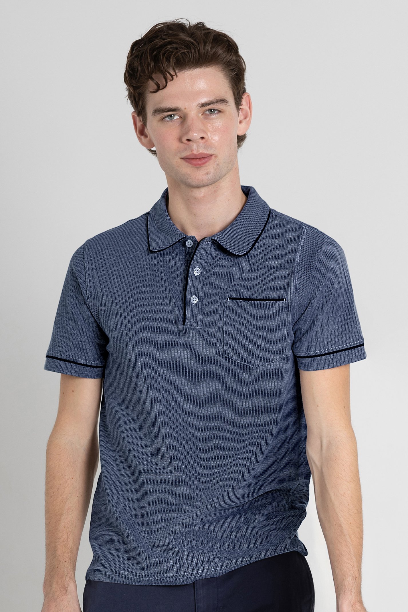 Enorsia Men's Navy Cotton Jersey Club Collar Polo - Uk S