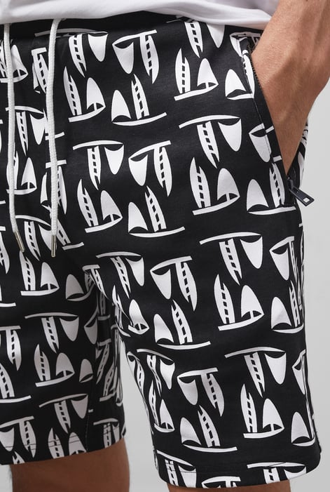 Black Printed Shorts With Zip Pocket
