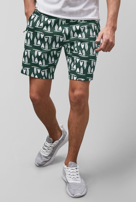 Blue Printed Shorts With Zip Pocket