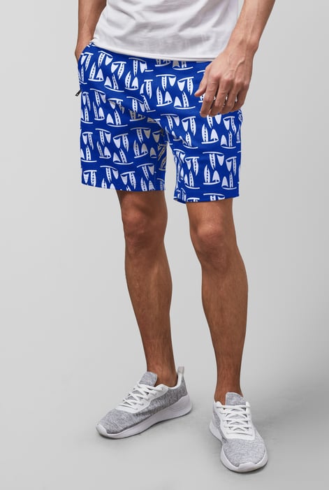 Blue Printed Shorts With Zip Pocket