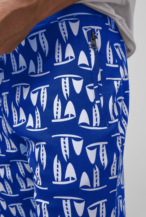 Blue Printed Shorts With Zip Pocket