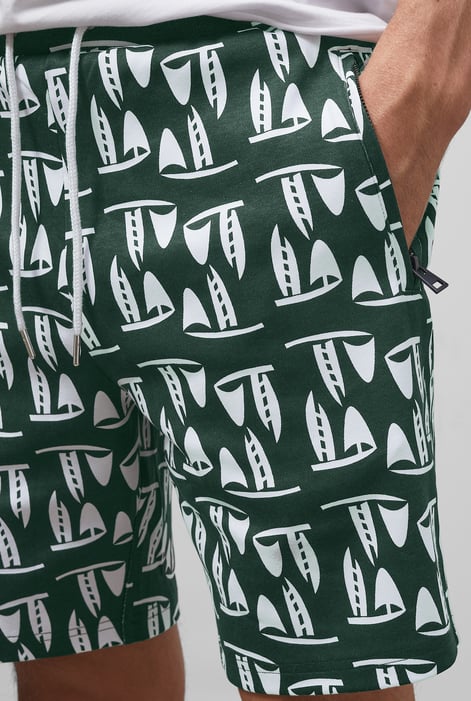 Green Printed Shorts With Zip Pocket