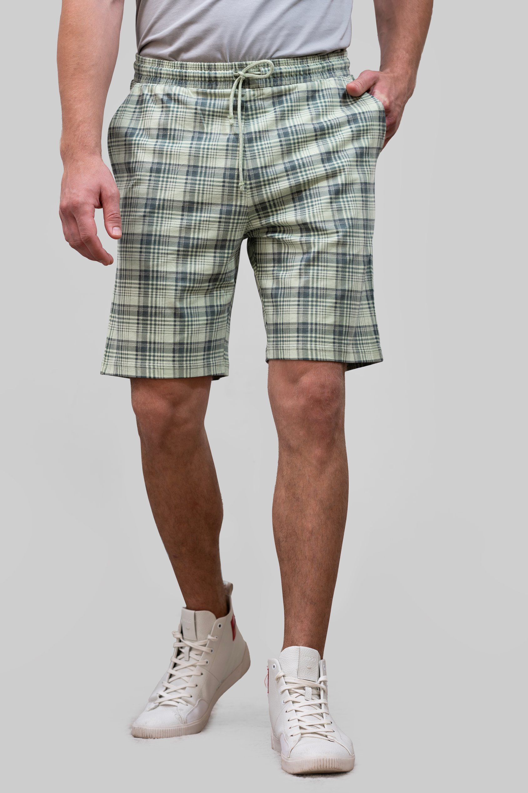 Enorsia Men's Green Check Print Jersey Shorts - Uk S