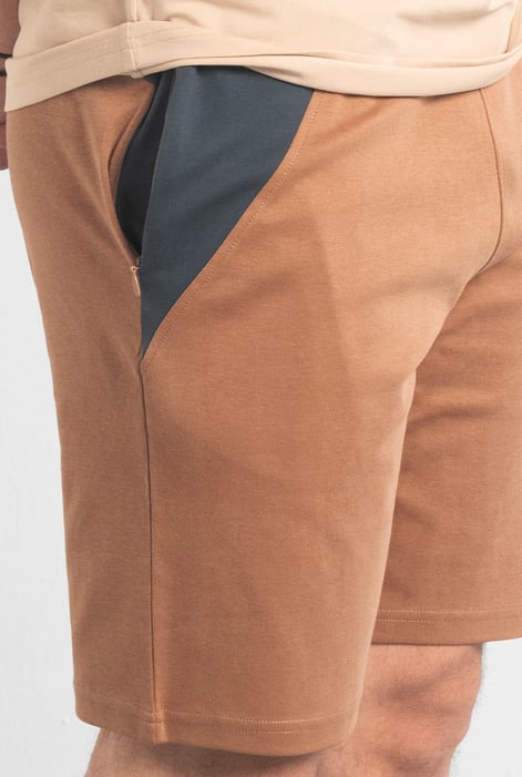 Men's Khaki Regular Fit Zip Pocket Jersey Shorts | Enorsia