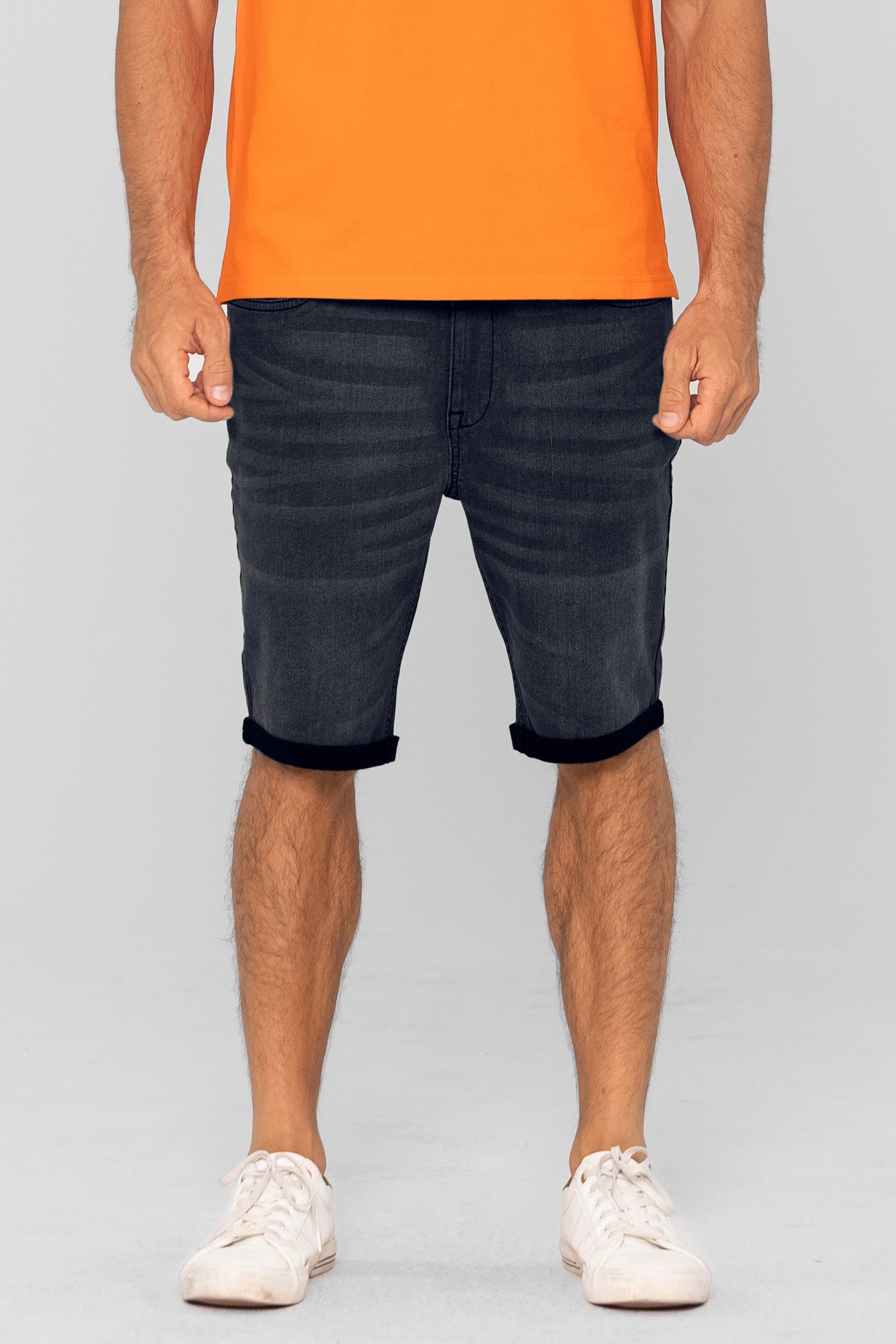 Enorsia Men's Black Skinny Stretch Denim Shorts - Uk 32