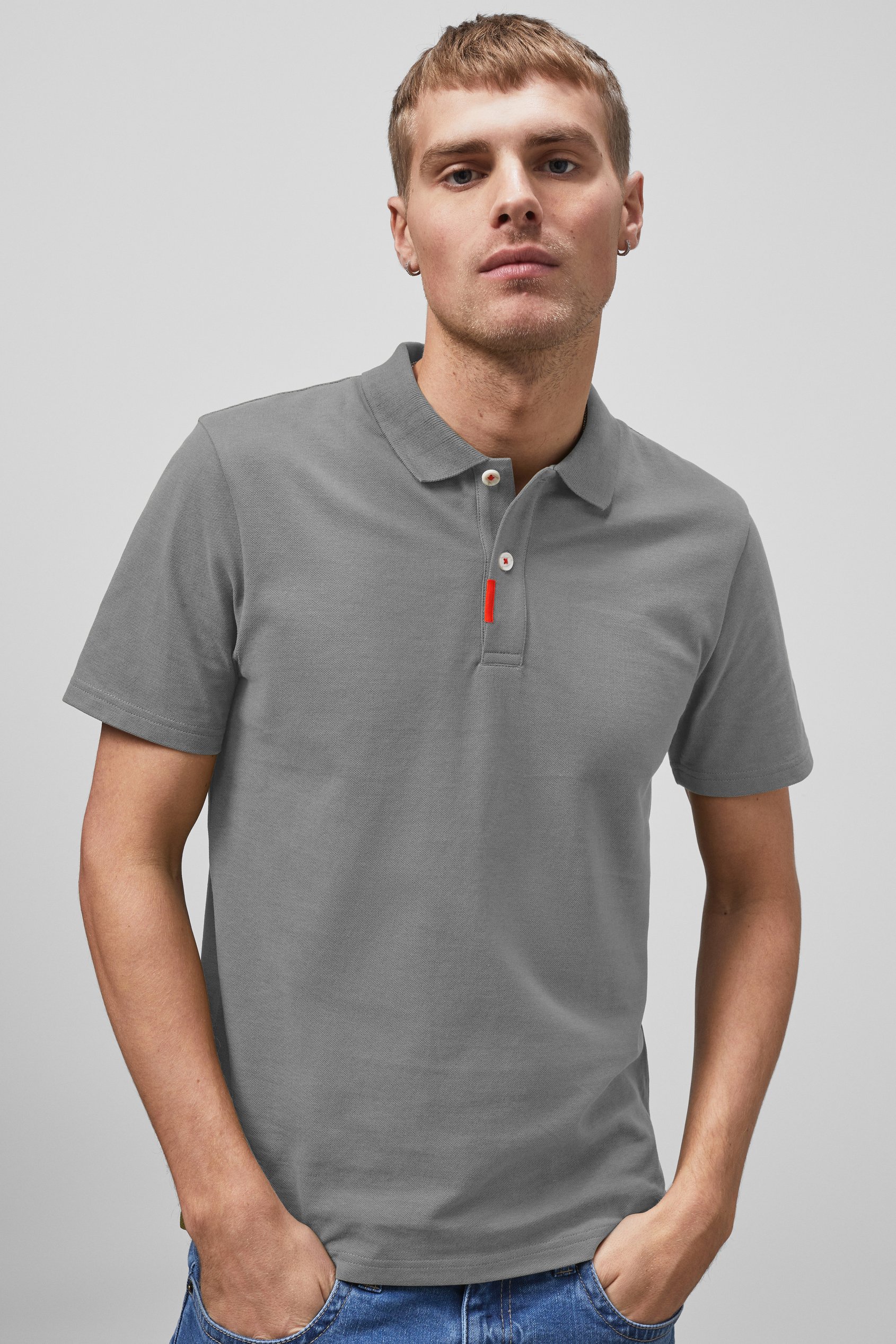 Enorsia Men's Grey Solid Pique Polo Shirt - Uk M