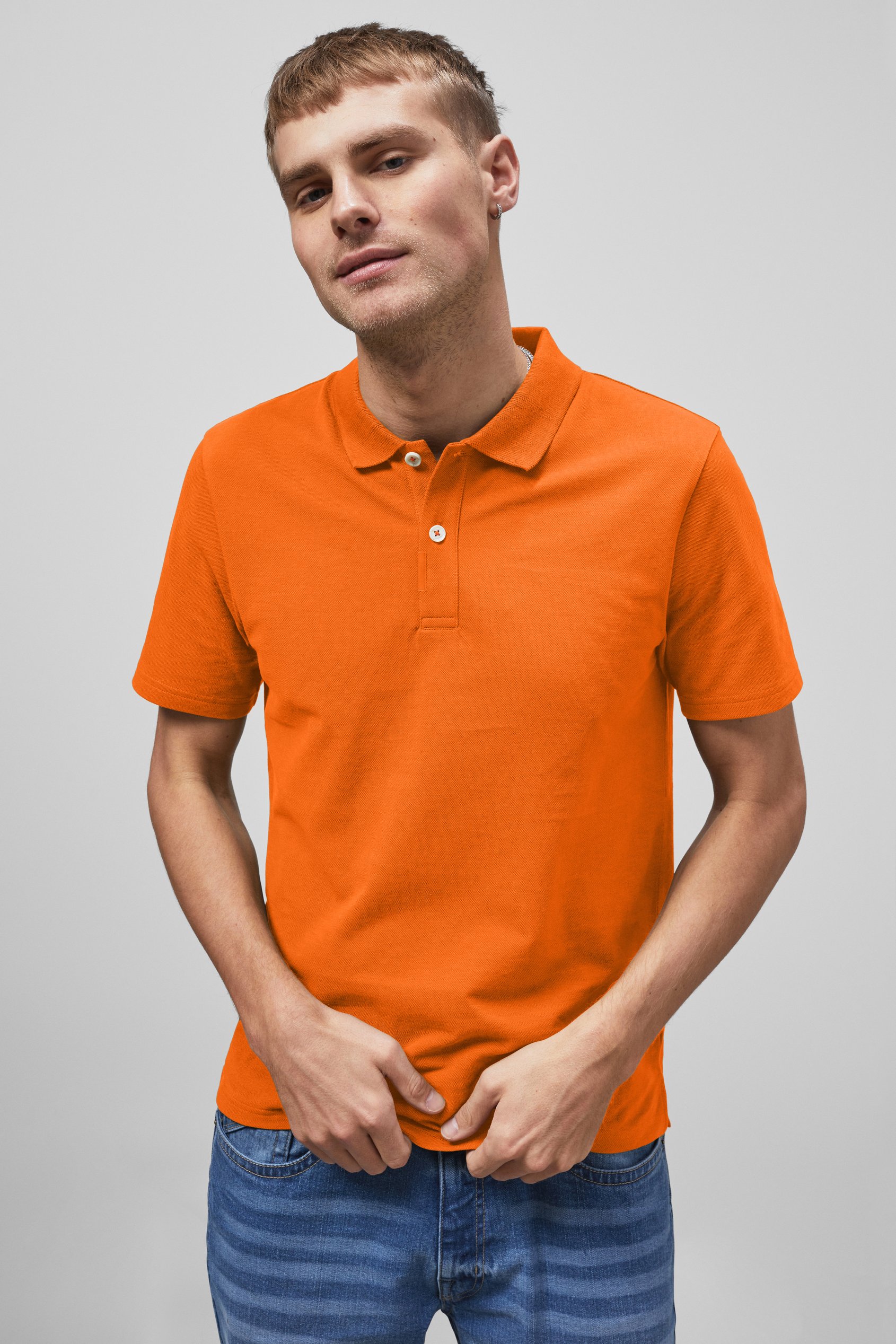 Enorsia Men's Orange Solid Pique Polo Shirt - Uk S