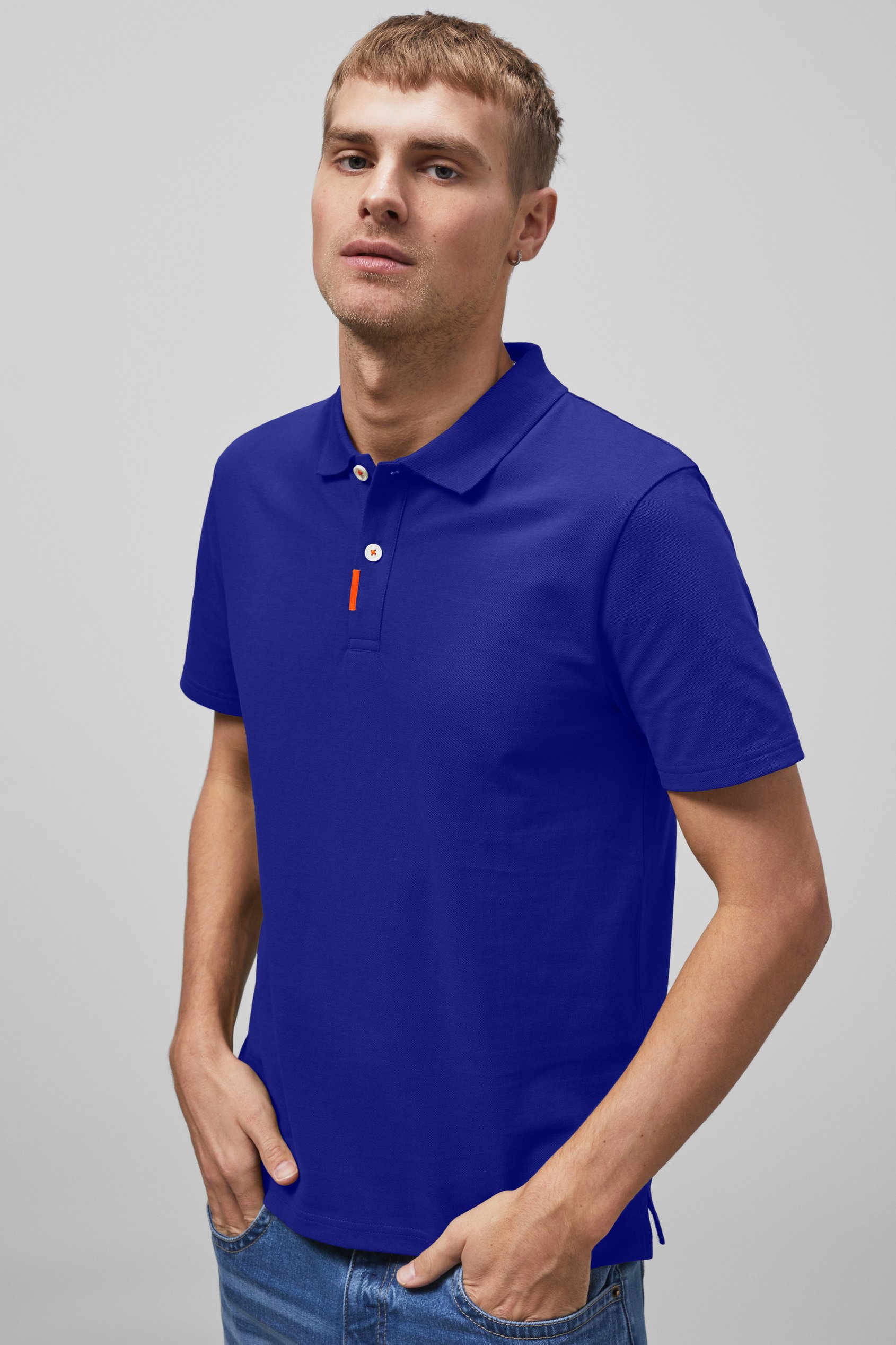 Enorsia Men's Blue Solid Pique Polo Shirt - Uk S