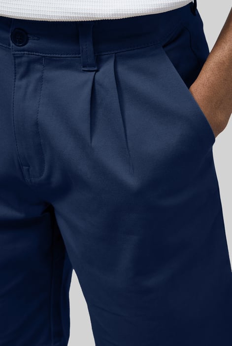 Men's Navy Straight Fit Double Pleated Chino Shorts | Enorsia