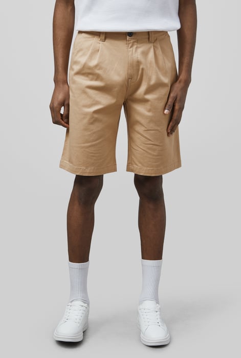 Men's White Straight Fit Double Pleated Chino Shorts | Enorsia