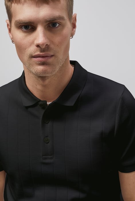 Black Enorsia Muscle Ribbed Polo Shirt