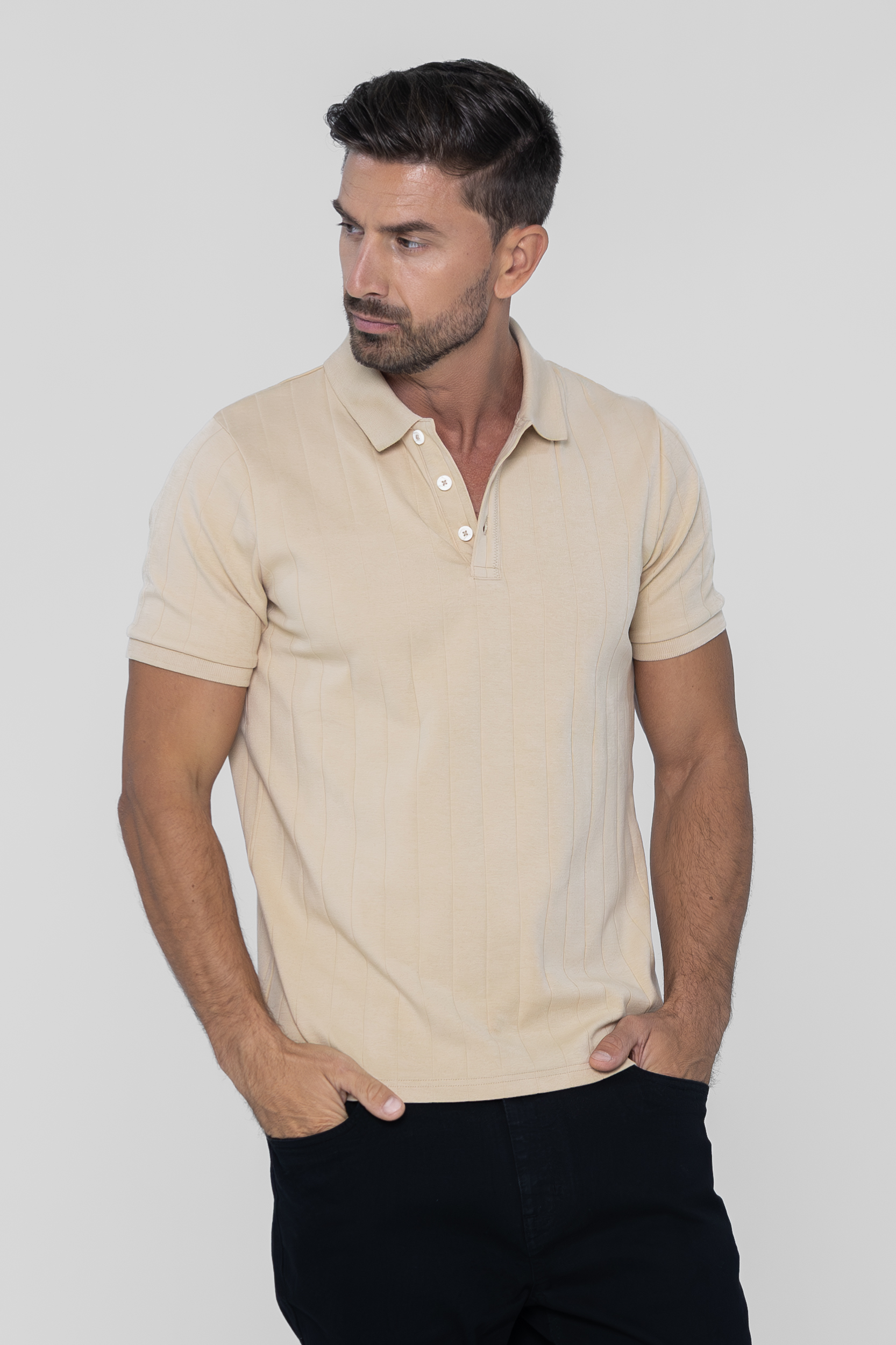 Enorsia Muscle Ribbed Polo Shirt