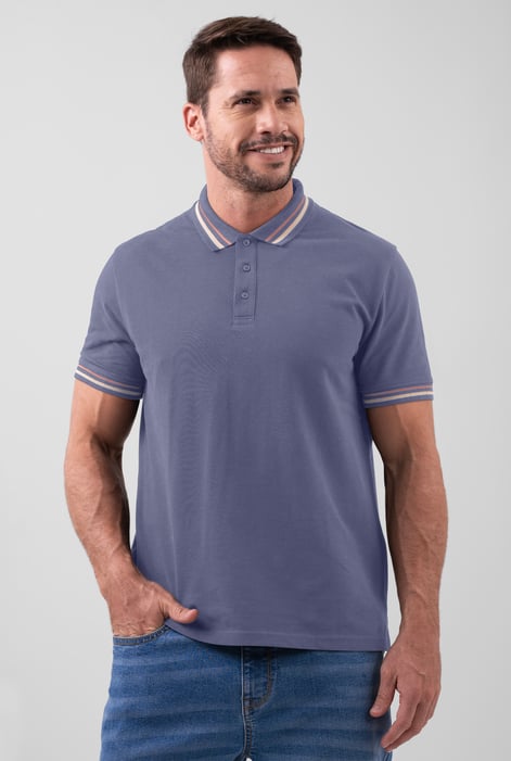 Grey Red/Pink Tipped Polo Shirt