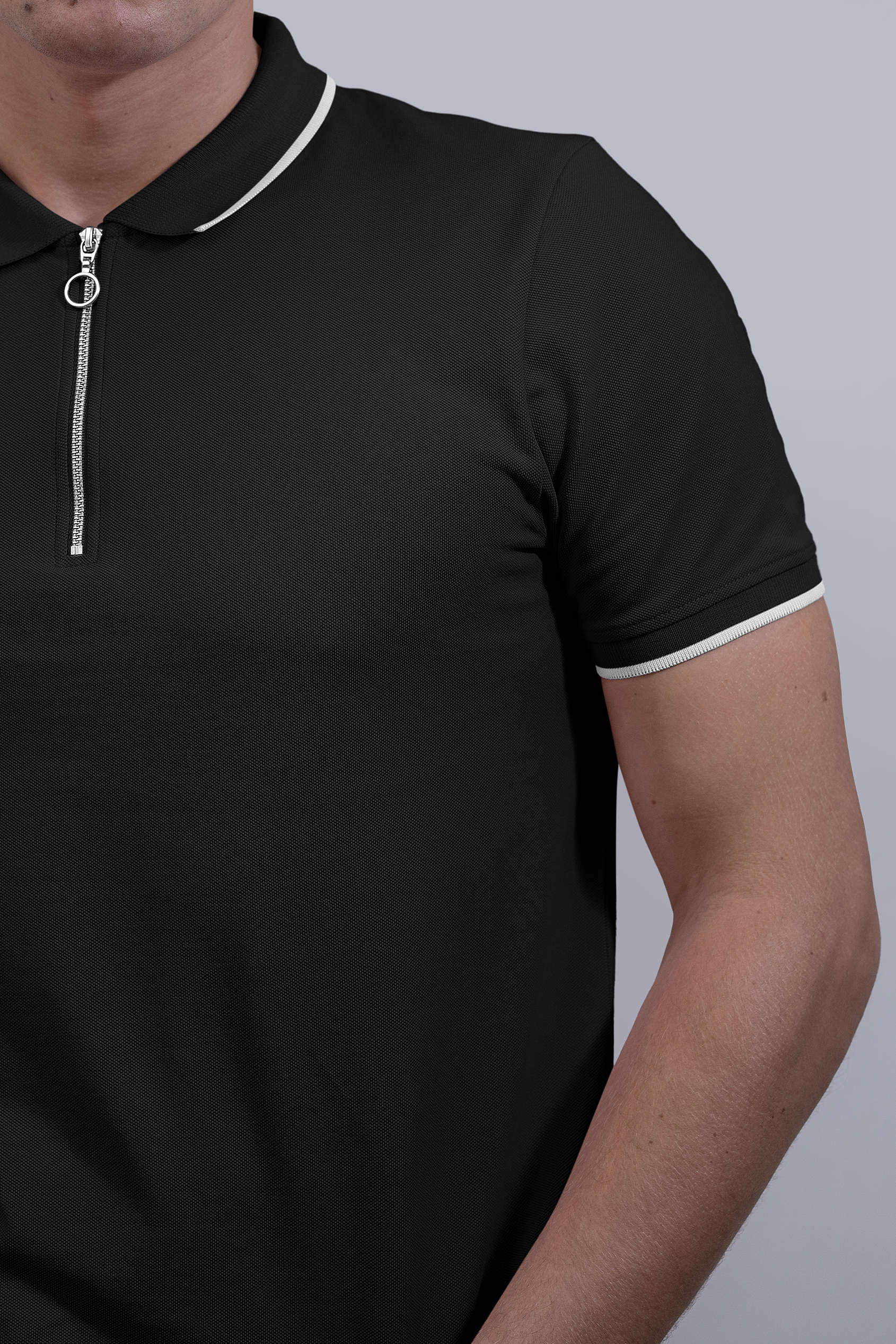 Men’s Regular Fit Tipped Quarter Zip Polo Shirt | Enorsia