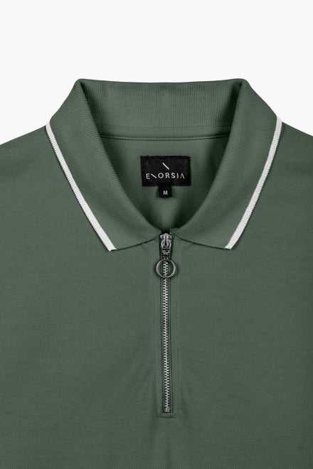 Men’s Regular Fit Tipped Quarter Zip Polo Shirt | Enorsia