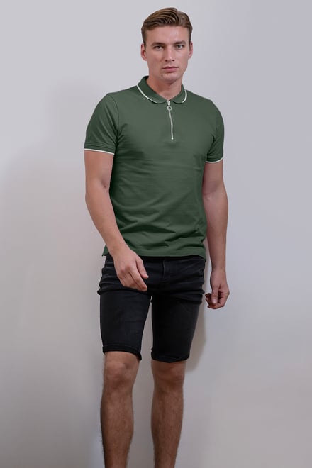 Men’s Regular Fit Tipped Quarter Zip Polo Shirt | Enorsia