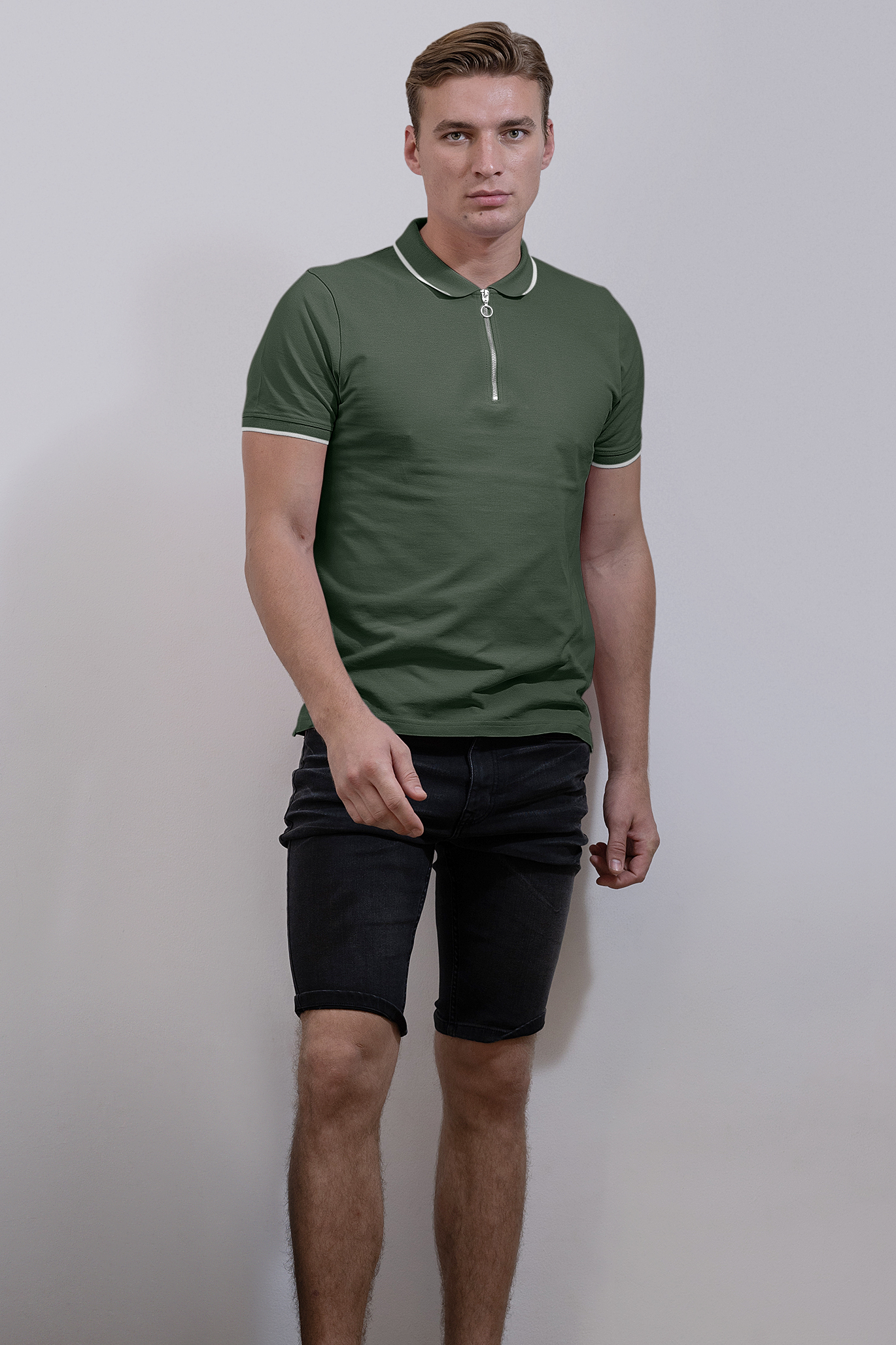 Men’s Regular Fit Tipped Quarter Zip Polo Shirt | Enorsia