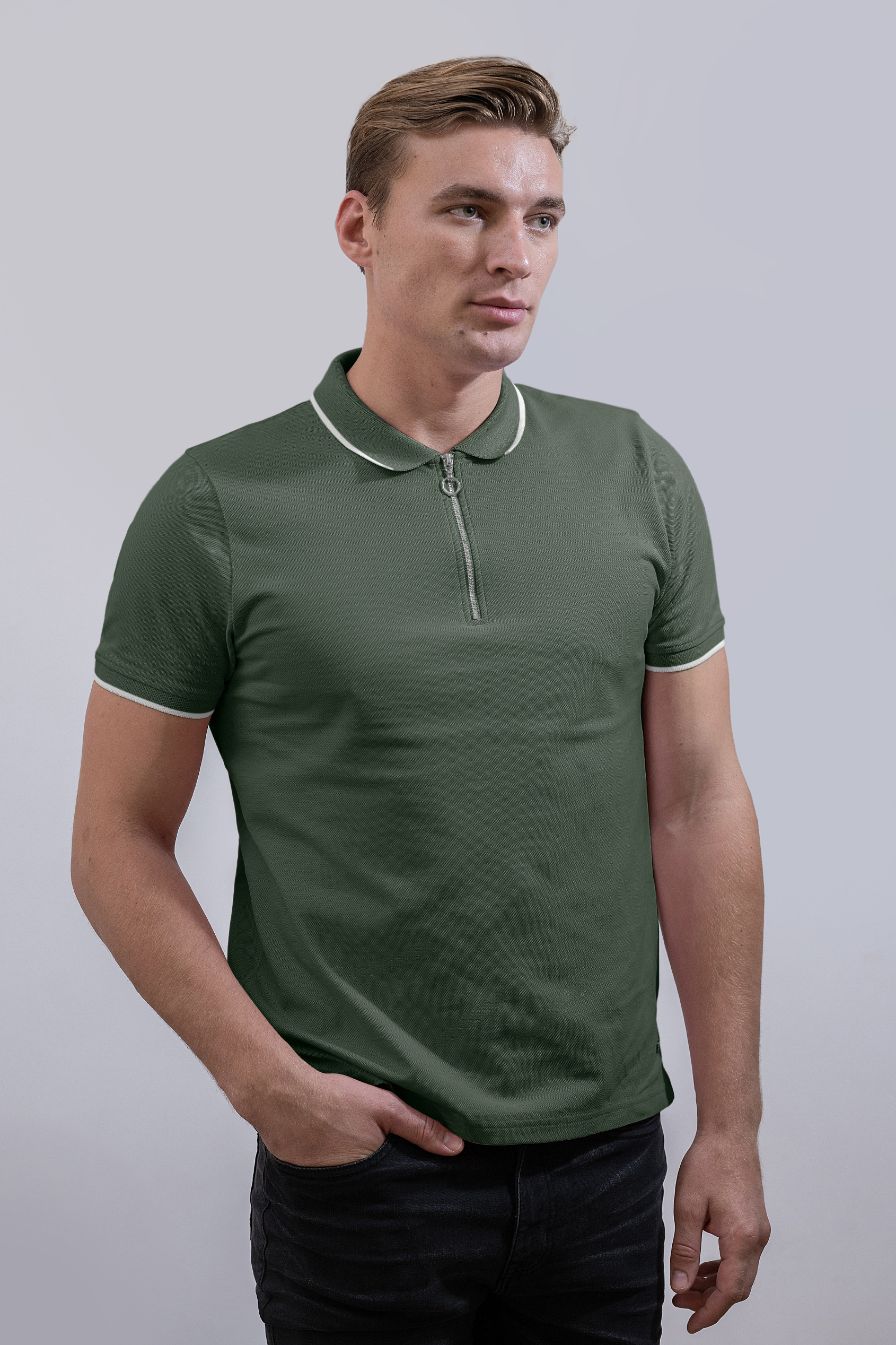 Men’s Regular Fit Tipped Quarter Zip Polo Shirt | Enorsia