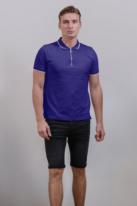 Men’s Regular Fit Tipped Quarter Zip Polo Shirt | Enorsia