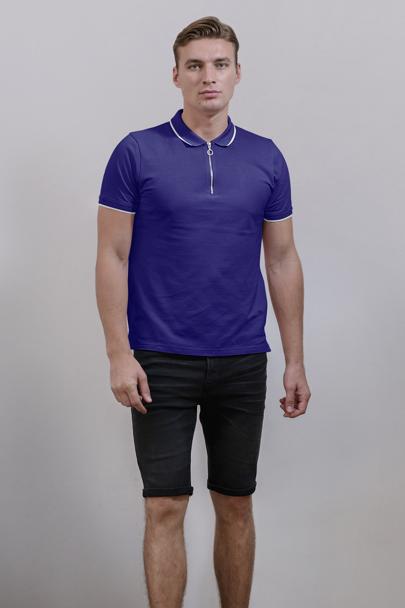Men’s Regular Fit Tipped Quarter Zip Polo Shirt | Enorsia